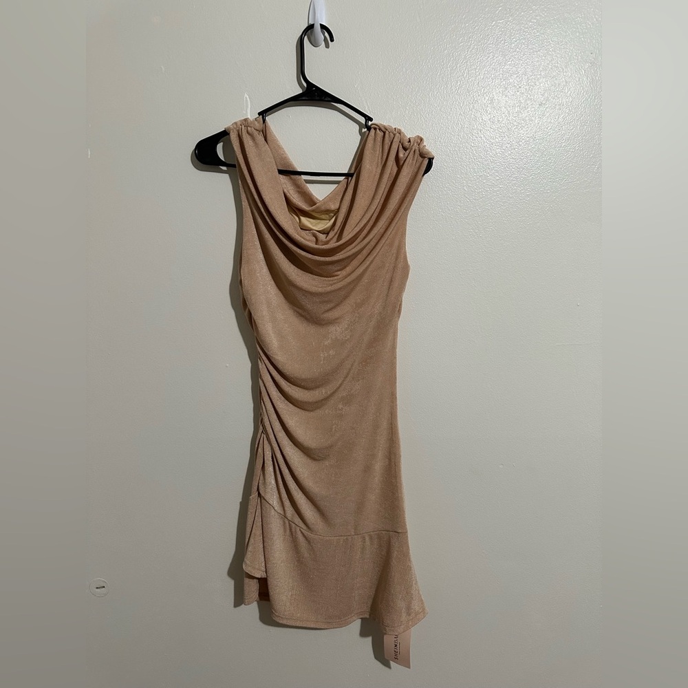 Elegant Tan Drape Dress